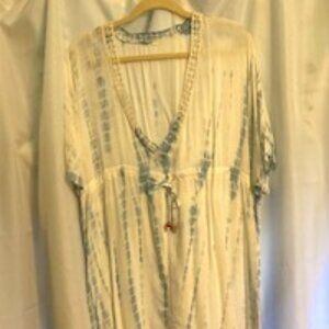 NWOT*BEAUTIFUL! White & Blue Viscose, Drawstring Waist, Shoulder & Neckline Lace